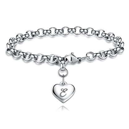 TONY & SANDY Initial Charm Bracelets for Girls Women Stainless Steel A-Z Bracelet Personalized Gifts Birthday Graduation Easter Basket Stocking Stuffers for Teens Girls Women Jewelry - style: E - Heart