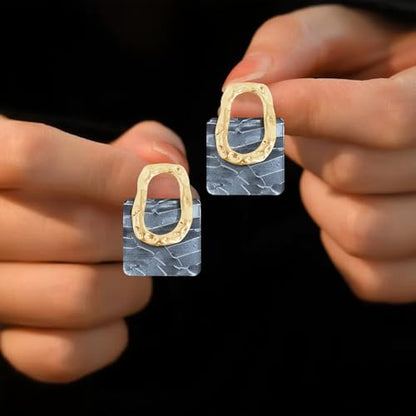 70s 80s Acrylic Hollow Round Geometric Dangle Drop Earrings Retro Square Oval Stud earrings For Women - style: Grey