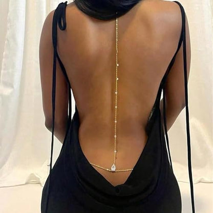 Body Chain Jewelry for Women Rhinestone Back Chain Necklace for Backless Dress Backdrop Chain Necklaces for Women - color: Gold Rhinestone