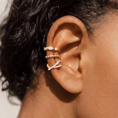 14K Gold Plated Layered Chunky Ear Cuff for Women Thick Ear Clips | Ear Cuff Earrings for Women,Hammered Texture design，Lightweight Hypoallergenic Ear Clips，trendy Jewelry for Daily Party Prom - color: gold 1