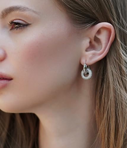 Milan Chiva 14K Gold Plated Small Huggie Dangle Earrings | Lightweight Trendy Heart Dainty Jewelry Hypoallergenic Chunky Gold Hoops Earrings Jewelry Mothers Day Gift for Women - color: G-Silver