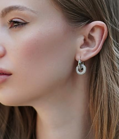 Milan Chiva 14K Gold Plated Small Huggie Dangle Earrings | Lightweight Trendy Heart Dainty Jewelry Hypoallergenic Chunky Gold Hoops Earrings Jewelry Mothers Day Gift for Women - color: G-Silver