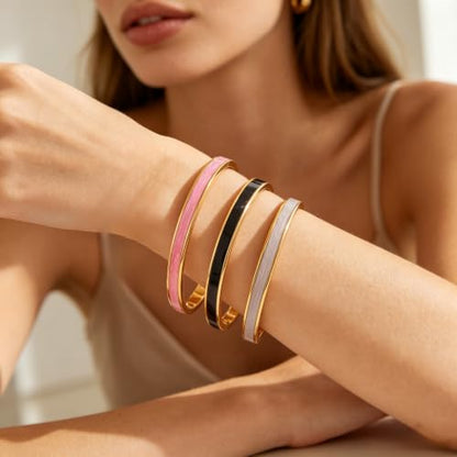 Gold Bracelets for Women Stainless Steel Bangle Set Colorful Enamel Stackable Jewelry