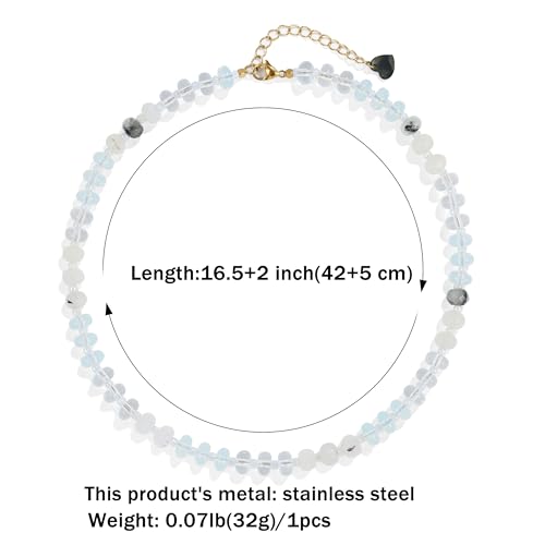 Joya Love Colorful Gemstone Beaded Necklaces For Women Trendy Rainbow Natural Stone Boho Handmade Stainless Steel Waterproof Strand Necklaces Jewelry For Women Gift - color: White