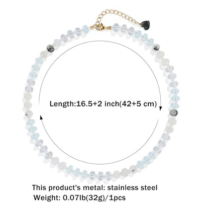Joya Love Colorful Gemstone Beaded Necklaces For Women Trendy Rainbow Natural Stone Boho Handmade Stainless Steel Waterproof Strand Necklaces Jewelry For Women Gift - color: White