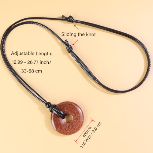 Anjiucc Natural Gemstone Pendant Necklce Lucky Coin Crystal Necklace Donut Pendnat with Adjustable Rope Healing Crystal for Men - color: Golden Sandstone