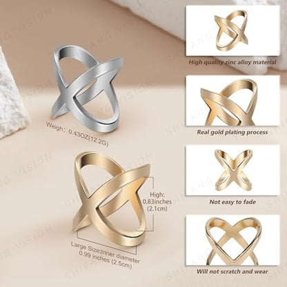 SYWDUDUCLT Scarf Ring for Women's Shawl, Silk Neckerchief, Tshirt, Gold/Sivler, S/M/L, 2 Pcs - style: Modern-L