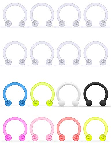 18G 16G 14G Plastic Septum Rings Flexible Lip Rings Hoops Septum Nose Rings Smiley Piercings Acrylic Horseshoes Cartilage Helix Rook Daith Earrings Piercing Retainer for Work 8mm 10mm 12mm - color: 14G-10mm(3/8") Hoop