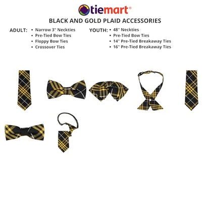 tiemart Crossover Tie - color: Black and Gold Plaid