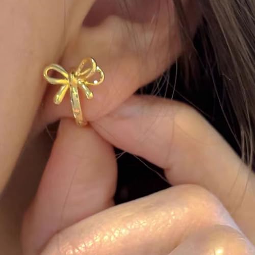 Pearl Bow Earrings for Women Coquette Aesthetic Jewelry Rhinestone Bow Earrings for Bridesmaids Wedding Party Accessories Bridal Costume Accents Bowknot Themed Gifts - color: K1: Gold Bow Hoop Earrings