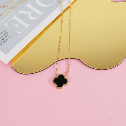 Delicacy Clover Bracelets Necklace Set:Clover Necklaces Clover Bracelet Women Link Bracelets Cute Gold Jewelry - color: Black-Gold