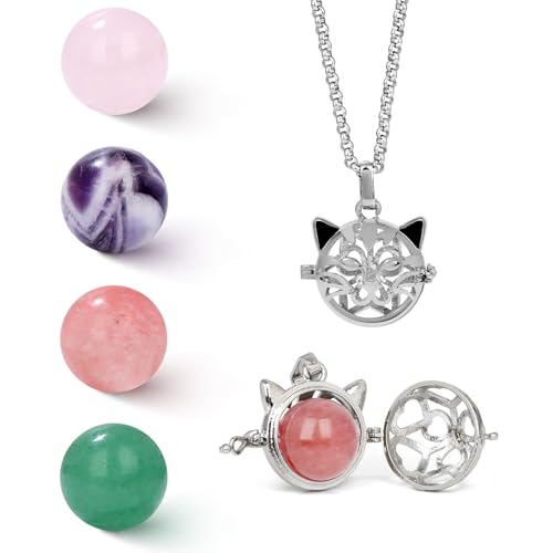 Raicegs Heart Shaped Crystals and Healing Stones 7 Chakra Crystal Necklace 0.8 inch Heart Gemstones Natural Stones Necklaces for Women Spiritual Gift for Women Teen - style: 4PCS-CAT