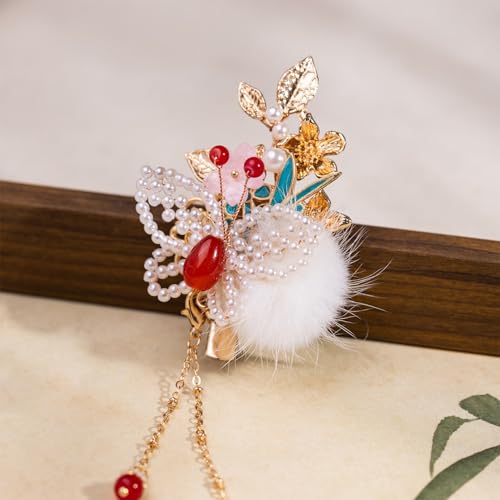 Bridal Flower Hair Clips, Crystal Hair Pins Pearl Rhinestone Hair Barrettes, Wedding Hair Pieces Pearl Headpieces Hair Accessories for Women Girls - color: Gold&Red