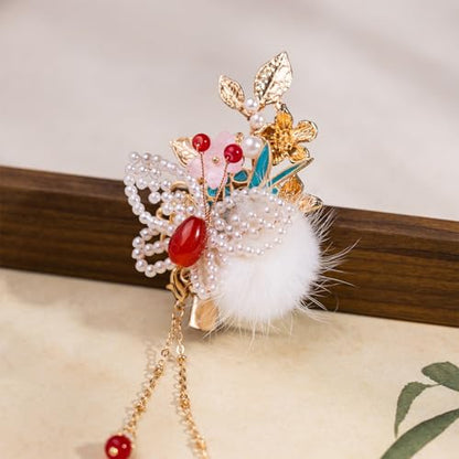Bridal Flower Hair Clips, Crystal Hair Pins Pearl Rhinestone Hair Barrettes, Wedding Hair Pieces Pearl Headpieces Hair Accessories for Women Girls - color: Gold&Red