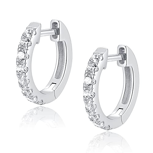 14K Gold Plated Hoop Earrings for Women with 925 Sterling Silver Post, Lightweight Small Hoop Earrings 15mm/20mm Huggie Hoop Earrings - color: CZ - 925 Sterling Silver, size: 15MM