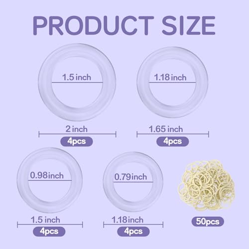 Clothing Cinch Clips - Invisible Clothing Accessory for Cinch Shirts, Dresses, Skirts and Scarves, Changing The Shape and Style of Your Clothes, Set Includes 12 Rings (4 Sizes) + 50 Rubber Bands
