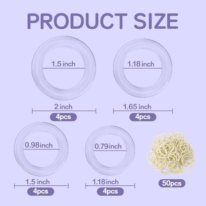 Clothing Cinch Clips - Invisible Clothing Accessory for Cinch Shirts, Dresses, Skirts and Scarves, Changing The Shape and Style of Your Clothes, Set Includes 12 Rings (4 Sizes) + 50 Rubber Bands