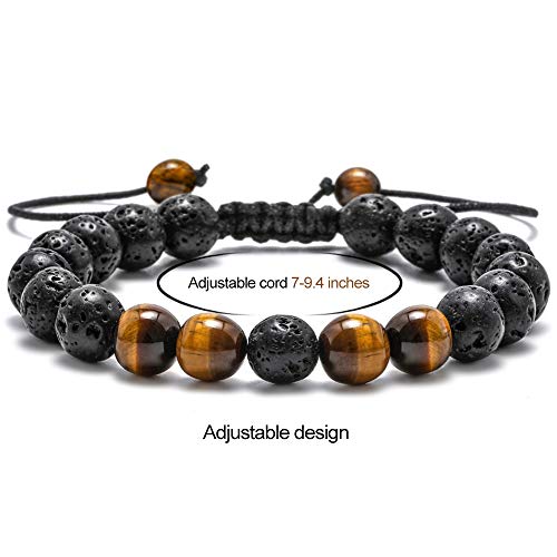 M MOOHAM Mens Bracelet - Beaded Natural Stone 8mm Tiger Eye Matte Agate Lava Rock Bracelets for Men Teen Boys Grandpa Dad Birthday Gifts Jewelry - style: "Lava Rock&Yellow Blue Tiger Eye Bracelets