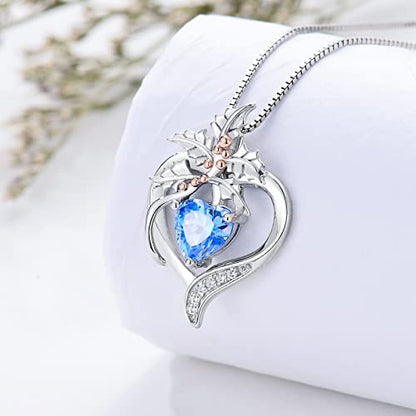 TOUPOP Birth Flower Necklace 925 Sterling Silver Heart Birthstone Pendant Necklaces Birth Month Floral Jewelry Birthday Valentines Day Mothers Day Gifts for Women Wife Mom - style: 12-December-Holly