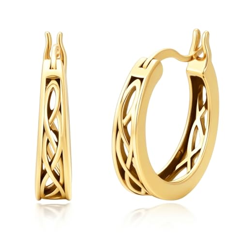 14K Gold Earrings for Women Gold Filigree/Celtic Huggie Earrings Jewelry Easter Mothers Day Gifts for Mom Girlfriend - style: Celtic-B