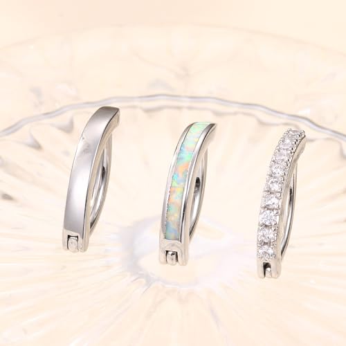 Jstyle 3Pcs 14G Clicker Belly Button Ring for Women - Gold 316L Surgical Steel, Cute CZ Opal Small Hoop, Simple Reverse Navel Piercing Jewelry - color: Silver