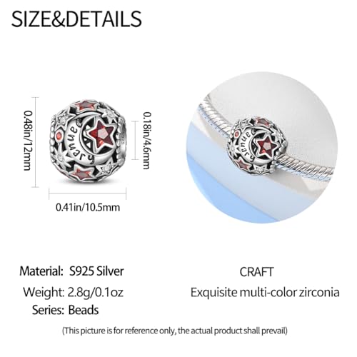 Star Moon 925 Sterling Silver Birthstone Charm for Bracelet Women Jewelry - color: January