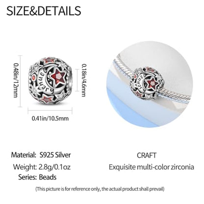 Star Moon 925 Sterling Silver Birthstone Charm for Bracelet Women Jewelry - color: January