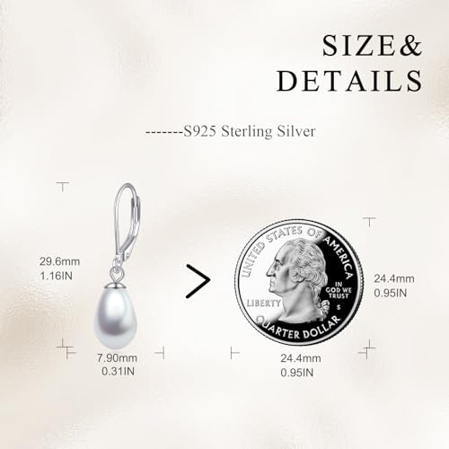 925 Sterling Silver Pearl Leverback Earrings Dangle Drop Jewelry Gifts for Women - style: Teardrop White Pearl