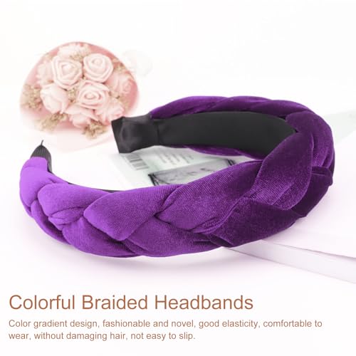 DRESHOW Braided Headbands for Women Velvet Hair Hoop Elastic Criss Cross Hair Bands Accessories - color: 01 Pack: Violet Velvet Braided