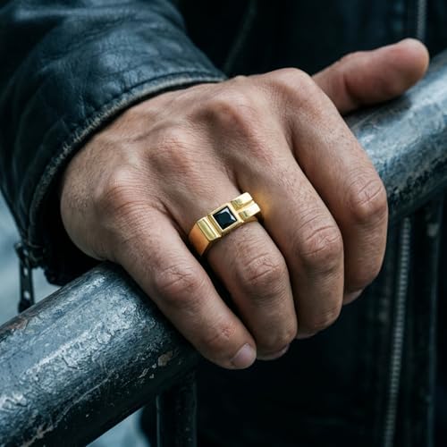 Modern Square Signet Ring 925 Sterling Silver Black Rhodium for Men | Made to order in 60+ sizes, solid 925 sterling silver, black rhodium finish, geometric standout piece for modern styling.