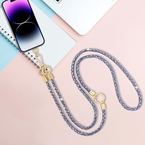 Crystal Phone Strap Crossbody Rhinestone Cell Phone Neck, Grey - color: Grey