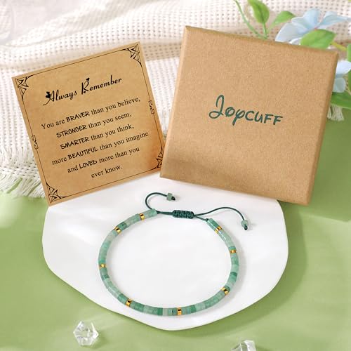 JoycuFF Gifts for Women Inspirational Gifts for Teen Healing Natural Stone Bracelets for Women Friends Sister - style: Always remember-Green Aventurine
