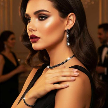 Aukmla Bridal Jewelry Set Silver Sparkly Choker Wedding Necklace Bracelet Earring Sets Prom Necklaces for Women and Brides - color: Black
