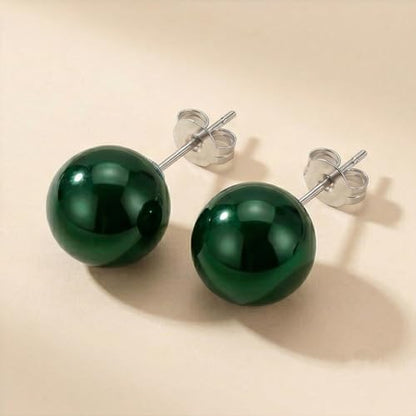 Pearl Stud Earrings Multicolor Shell Beads Pearl Hypoallergenic Stud Earrings Ocean Shell Pearl Jewelry - color: Green