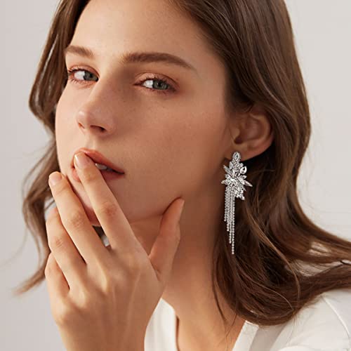 Marquise Crystal Bridal Chandelier Dangle Drop Earrings Ladies Gifts in Silver/Gold Tone - color: J-clear