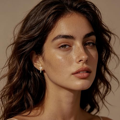 CZ Suspender Cuff Stud Earrings Wrap Earlobe Silver Post Cubic Zirconia Minimalist Jewelry for Women - color: Gold Butterfly CZ