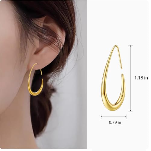 Teardrop Hoop Earrings for Women Gold Silver Plated Hypoallergenic Oval Pull Through Hoop Earrings Jewelry Gift - color: Gold