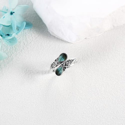 Ring for Women Sterling Silver Adjustable Band Open Rings Jewelry Gifts for Girls - style: Labradorite