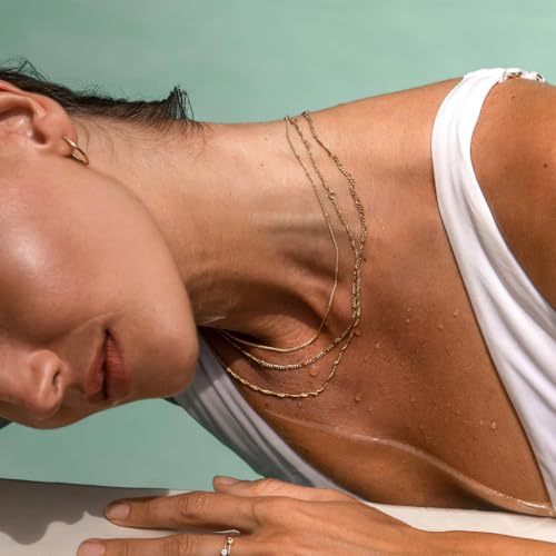 CONRAN KREMIX Waterproof Gold Necklace Layered Necklaces for Women Non Tarnish,14k Gold Plated Stainless Steel Dainty Stack Thin Chain Necklace Set for Women Gifts Jewelry - color: Gold-07