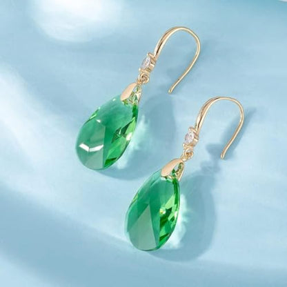 Austrian Crystal Teardrop Dangle Drop Earrings for Women 14K Gold Plated Hook Earring Hypoallergenic Jewelry Gifts for Women Girls - color: Fern Green