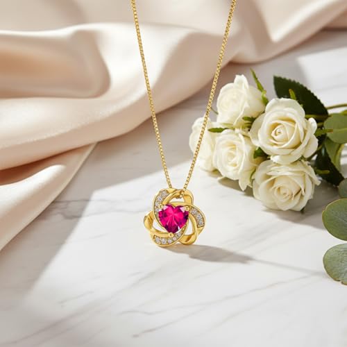 Midari 18K Gold Love Knot Necklace Love Knot Pendant Necklace with 12 Months Birthstones I Love You Forever Jewelry Gifts for Women Mom Her - color: 07-July