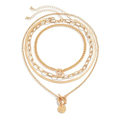 Otxas Layered Gold Necklaces for Women Non Tarnish Chunky Necklace | Stacked Necklaces for Women Heart Pendant Toggle Necklace Paperclip Chain Necklaces for Daily Wear, Party, Gift - style: Style 6