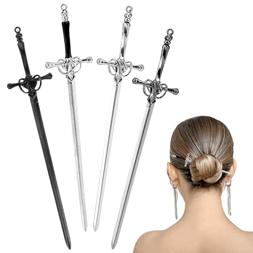 Qianyu 4 Pcs Ancient Style Sword Hair Chopstick Chinese Style Hair Stick for Bun Hair Long Hair Classic Vintage Ancient Sword Shape Hair Stick Women Girl Decorative Accessories (Style 3) - color: Style 3