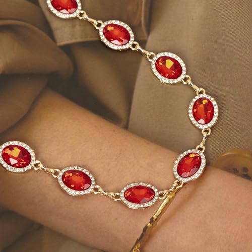 ILuvatar Green Glass Diamond Chain Belt - Metal Women's Western Style Dress Belt - color: Red-8