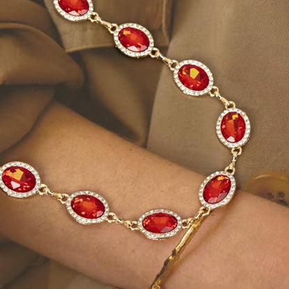 ILuvatar Green Glass Diamond Chain Belt - Metal Women's Western Style Dress Belt - color: Red-8