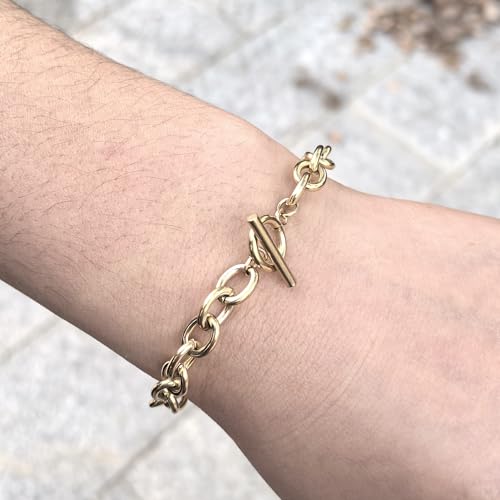 kelistom 925 Sterling Silver Bracelets for Women Teens, Love Heart Charm Chain Bracelet Bangle Fashion Jewelry Gifts - color: link braclet-OT 14K gold