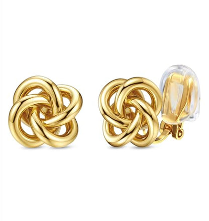 ORAZIO Clip On Earrings Women Geometric Statement Unique Non Pierced Earrings 14K Gold Plated Knot Chunky Drop Dangle Hoop Stud Clip-on Earrings for Women Trendy - color: Style E-Gold Plated