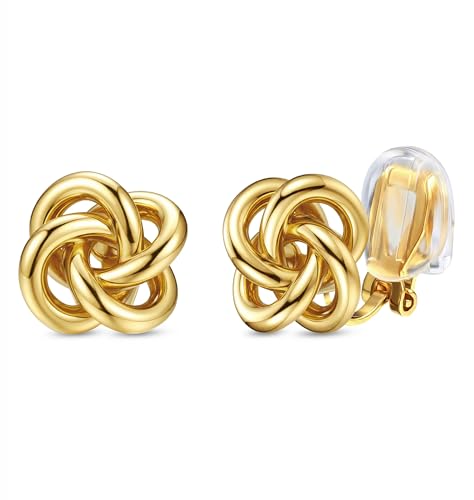 ORAZIO Clip On Earrings Women Geometric Statement Unique Non Pierced Earrings 14K Gold Plated Knot Chunky Drop Dangle Hoop Stud Clip-on Earrings for Women Trendy - color: Style E-Gold Plated