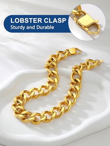 ChainsPro Cuban Link Chain for Women,Stainless Steel Chunky Necklace Silver/Gold Plated Thick Chain Choker, 12/16/20 mm Width,18" and 20" Punk Hip Hop Trendy Non Tarnish Jewelry Gifts - color: Gold Plated, style: 20mm-20"