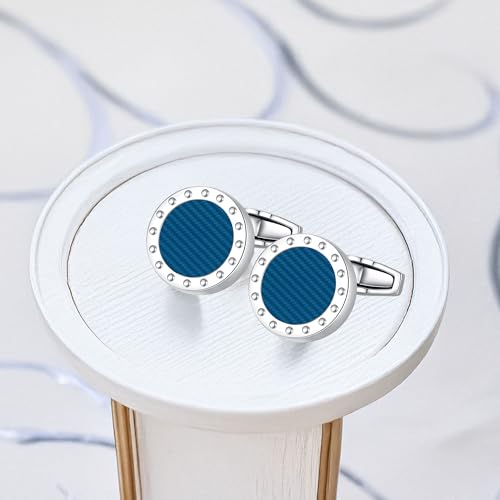 Cufflinks for Men, Stainless Steel Classic Black Pearl, Blue Carbon Fiber CuffLinks men's accessories, Great Gift for Father, Husband - style: Blue carbon fiber